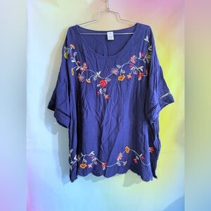 Time and Tru Navy Blue Floral Embroidered Tunic